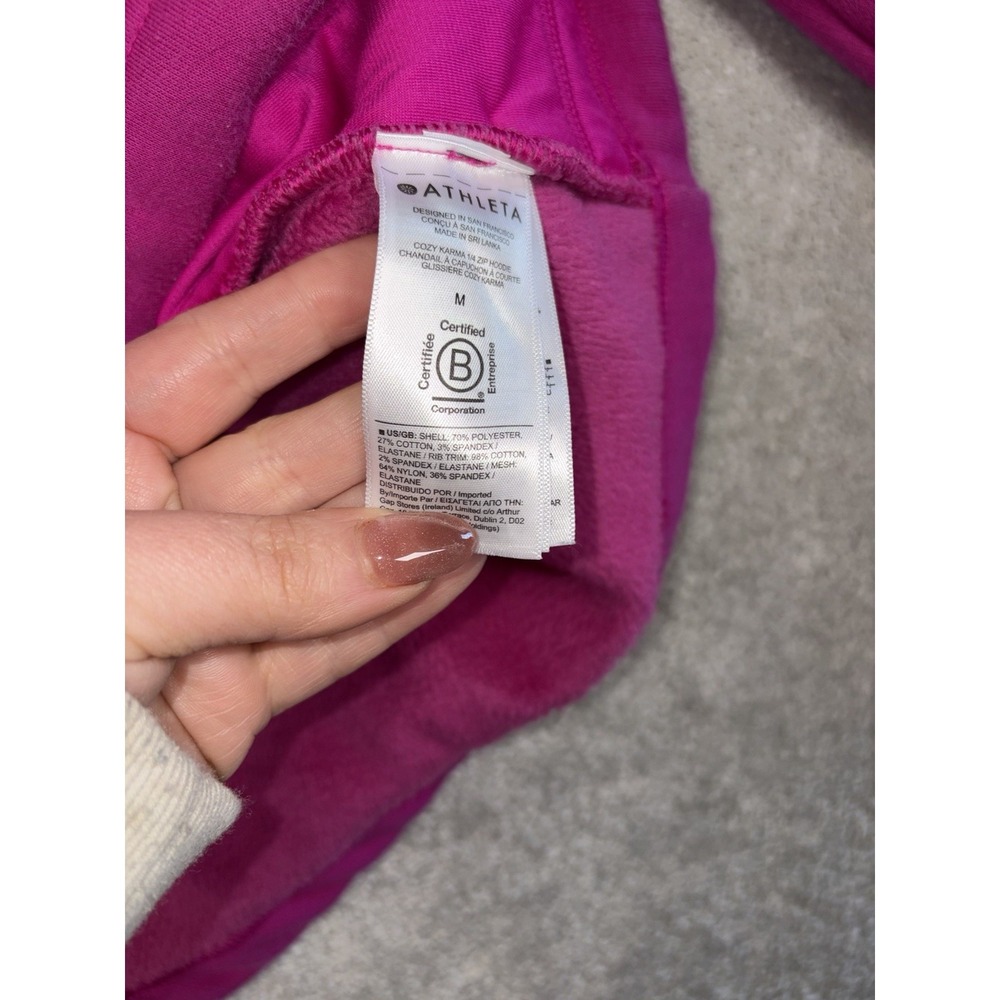 ATHLETA Cozy Karma 1/4 Zip Hoodie Medium Electric‎ Fuchsia #632053 SOFT - Picture 5 of 10